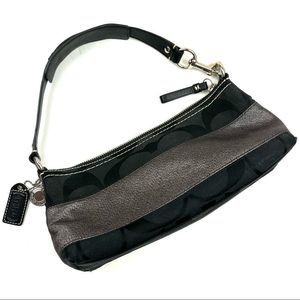 Coach Signature Stripe black fabric 90s Y2K baguette shoulder bag 11096